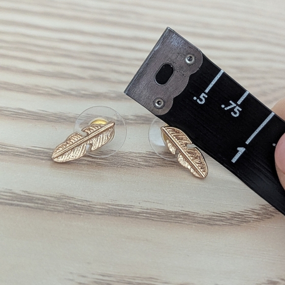 Golden Feather Stud Earrings - Picture 2 of 4